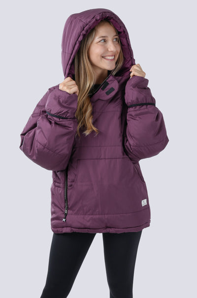 Woman wearing the selk'bag wearable sleeping bag