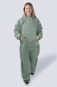 Woman wearing the selk'bag wearable sleeping bag